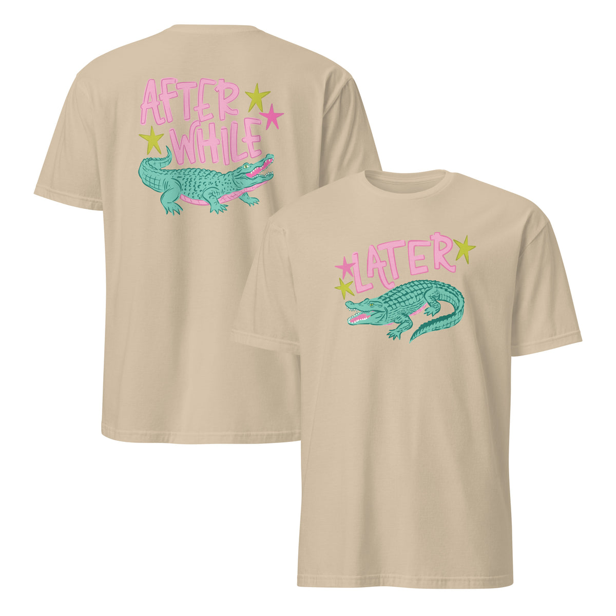 Later After While Alligator T Shirt funny retro gator graphic tee in sand
