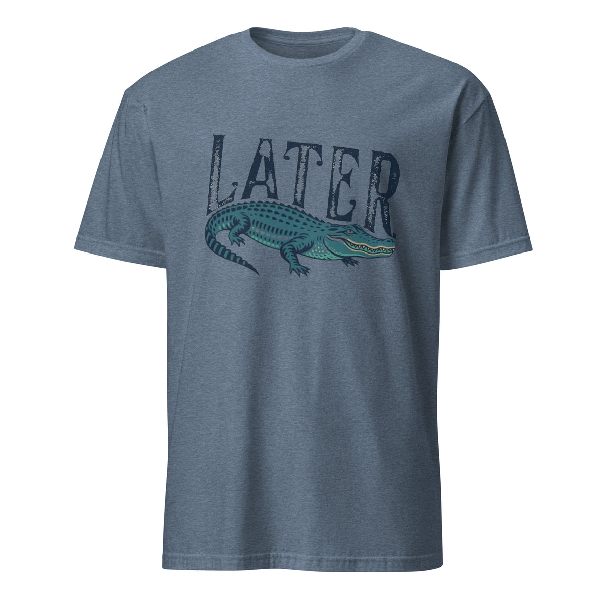 Later Gator T‑Shirt alligator art on heather indigo by Cuccico