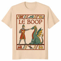 Le Boop medieval dragon knight fantasy t-shirt in sand
