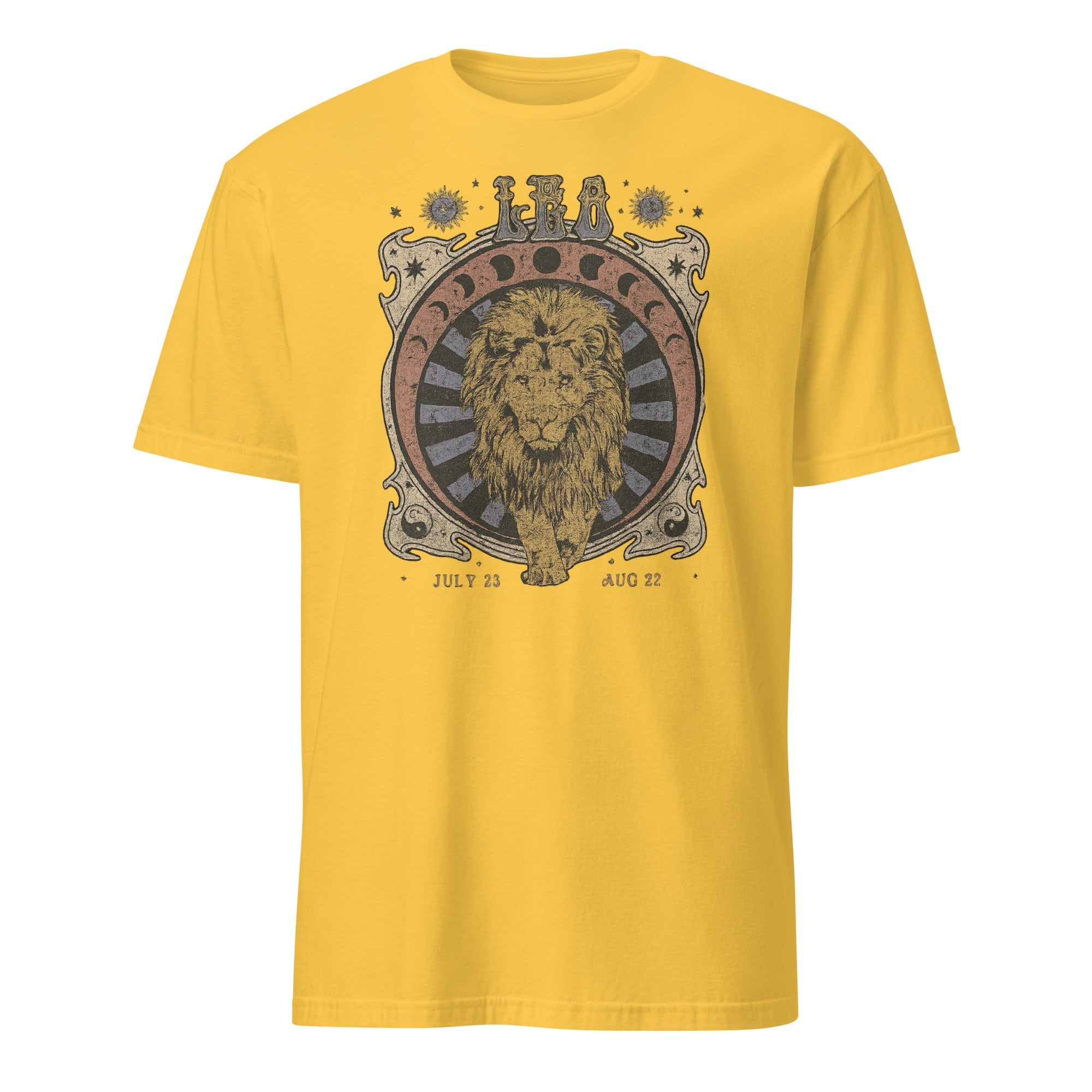 Bright daisy yellow Celestial Leo Zodiac Shirt vintage astrology tee by Cuccico