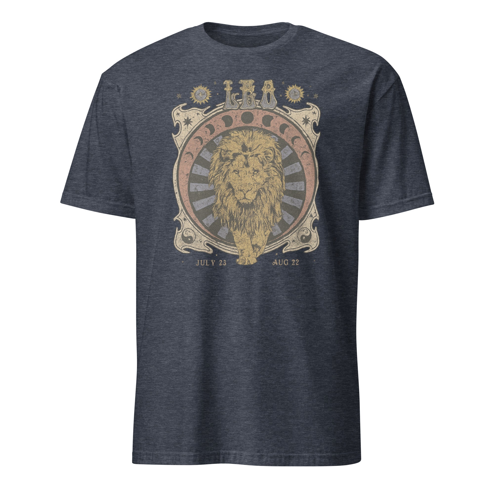 Cuccico Leo Zodiac astrology shirt in heather navy with vintage lion graphic