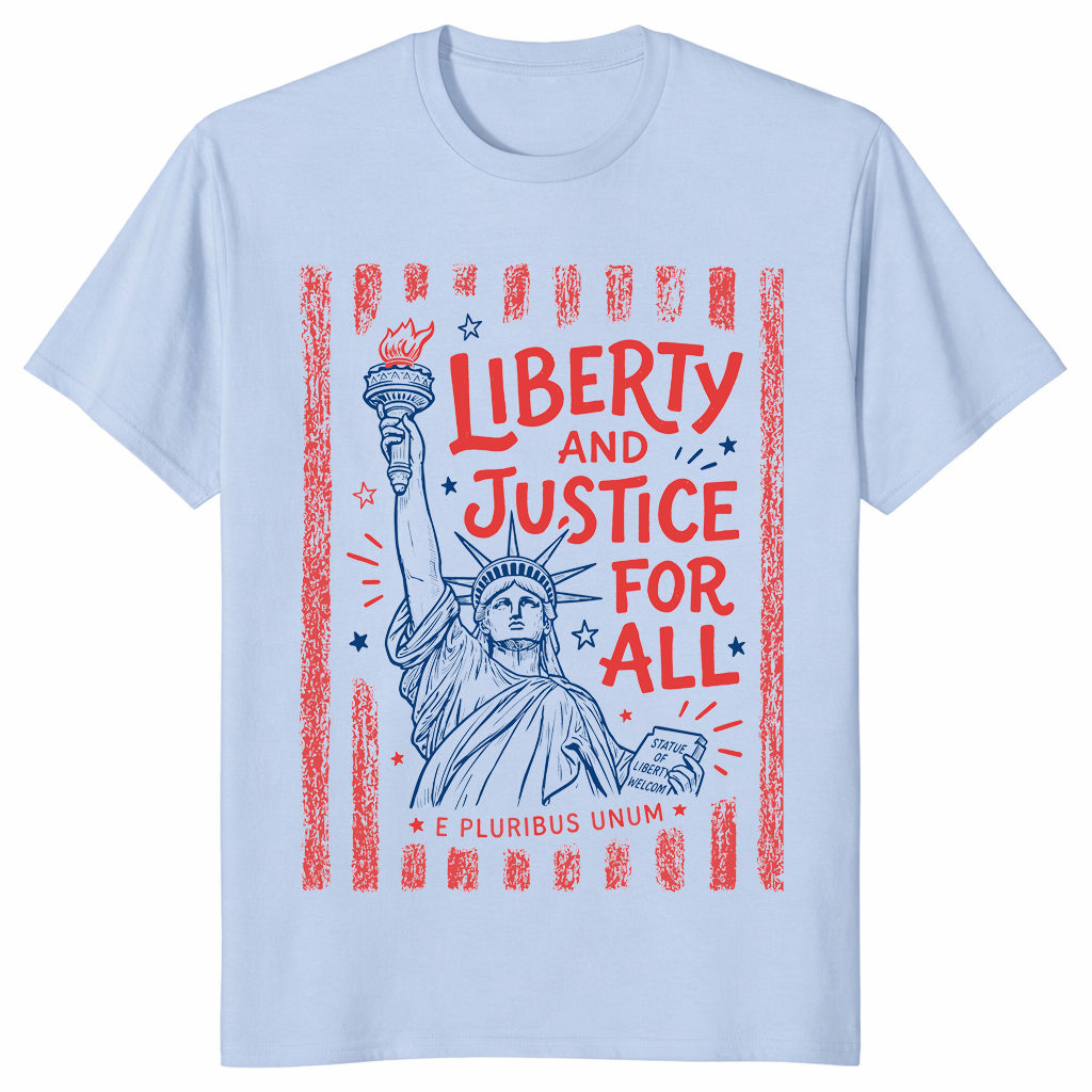 Liberty and justice for all shirt light blue