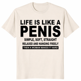 Funny rude joke shirt with bold Life Is Like A Penis text design