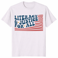 Literacy and Justice For All Reading Teacher Shirt | Book Tee | Cuccico