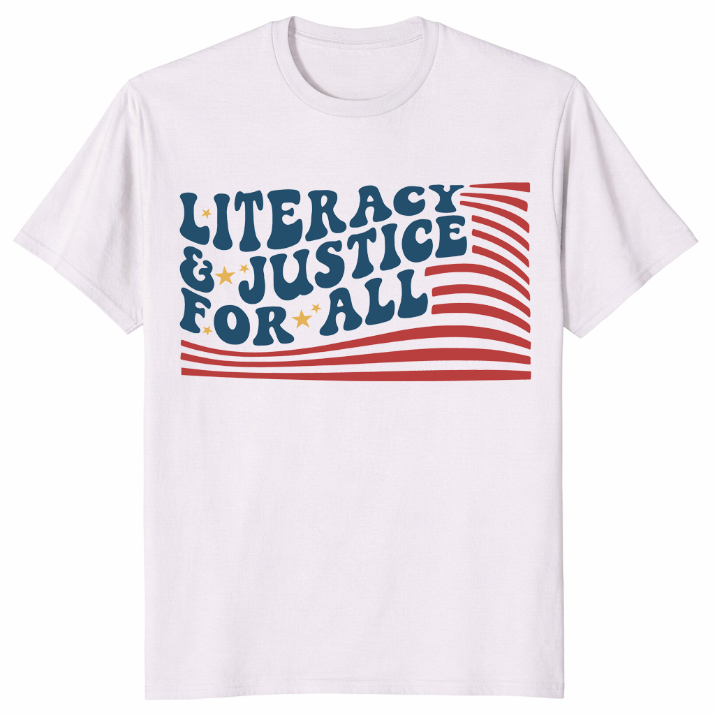Literacy and Justice For All Reading Teacher Shirt | Book Tee | Cuccico