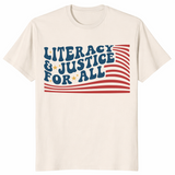 Literacy and Justice For All Reading Teacher Shirt | Book Tee | Cuccico