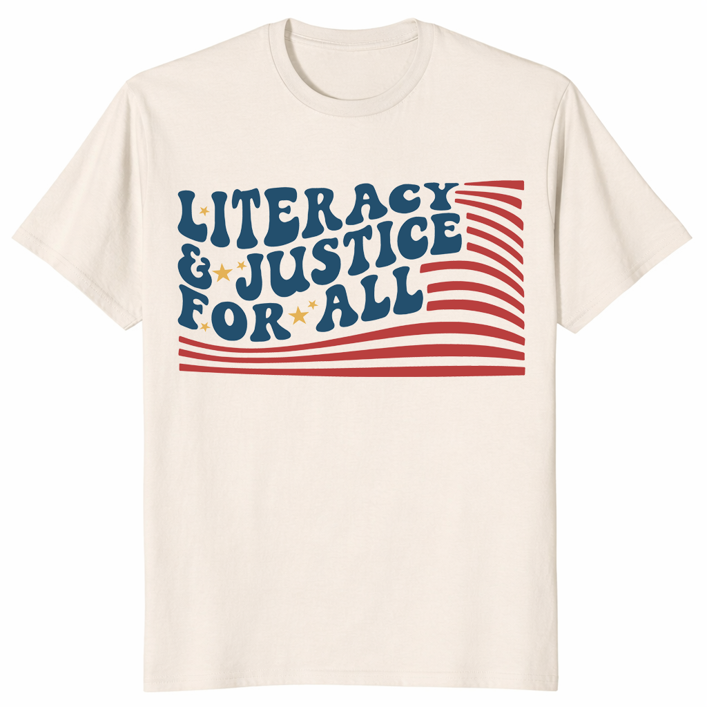 Literacy and Justice For All Reading Teacher Shirt | Book Tee | Cuccico