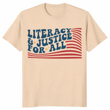 Literacy and Justice For All Reading Teacher Shirt | Book Tee | Cuccico