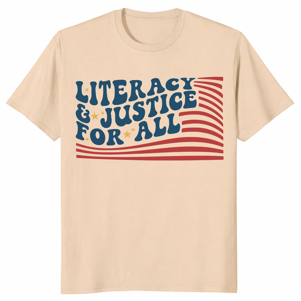 Literacy and Justice For All Reading Teacher Shirt | Book Tee | Cuccico