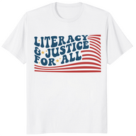 Literacy and Justice For All Reading Teacher Shirt | Book Tee | Cuccico