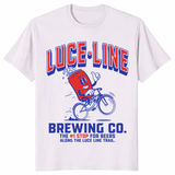 Luce Line Brewing Co Luce Line Trail shirt in ice grey with bike beer artwork