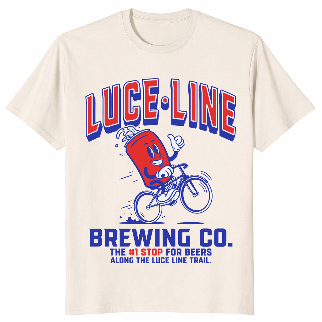 Luce Line Brewing Co shirt in natural inspired by Luce Line Trail biking and beer culture