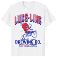 Luce Line Brewing Co shirt on white featuring Luce Line Trail bike beer graphic