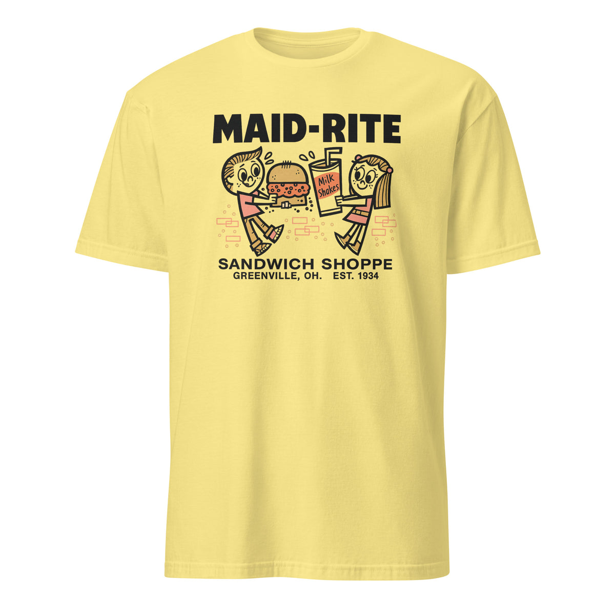 Maid-Rite retro diner tee in cornsilk color by Cuccico, heritage Greenville Ohio shirt