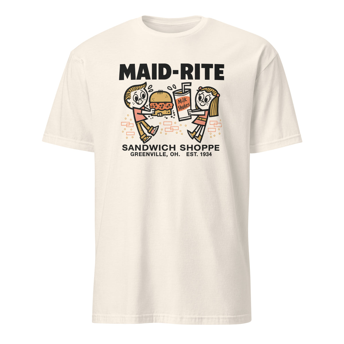 Maid-Rite retro diner tee in natural beige by Cuccico, Greenville Ohio classic diner shirt