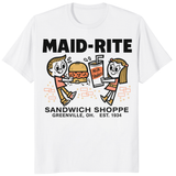 Maid-Rite retro diner tee in white by Cuccico, Greenville Ohio heritage shirt