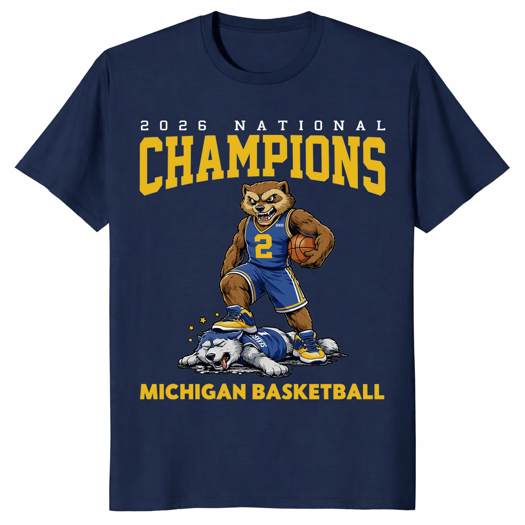 Maize and blue basketball champions tee for game day fans