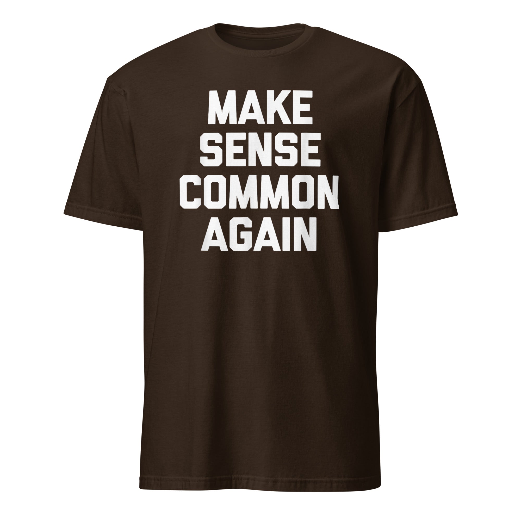 Make Sense Common Again parody tee in dark chocolate by Cuccico