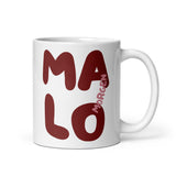 Malo Morgen Balkan coffee mug with bold minimalist red text design