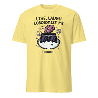 Cuccico Mandatoryfunday Live Laugh Lobotomy 2025 Shirt in Cornsilk color, vintage style humor tee