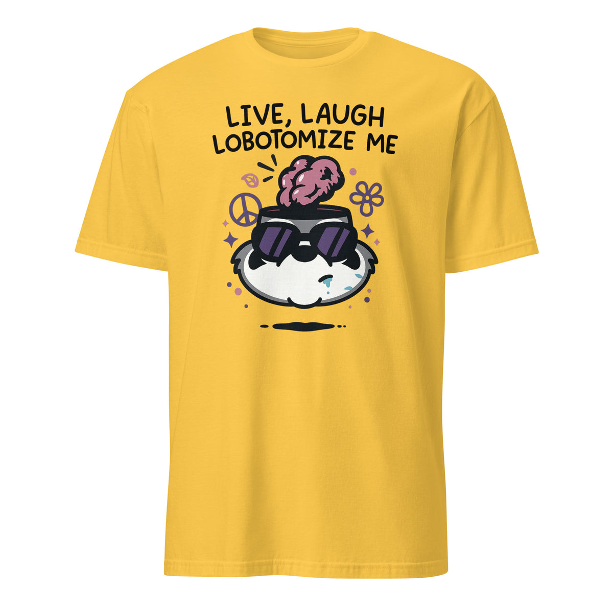 Cuccico Mandatoryfunday Live Laugh Lobotomy 2025 Shirt in Daisy yellow, vintage graphic funny tee