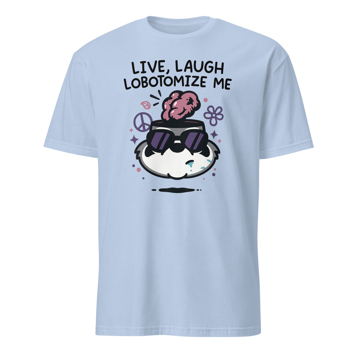 Cuccico Mandatoryfunday Live Laugh Lobotomy 2025 Shirt in Light Blue, sarcastic meme shirt
