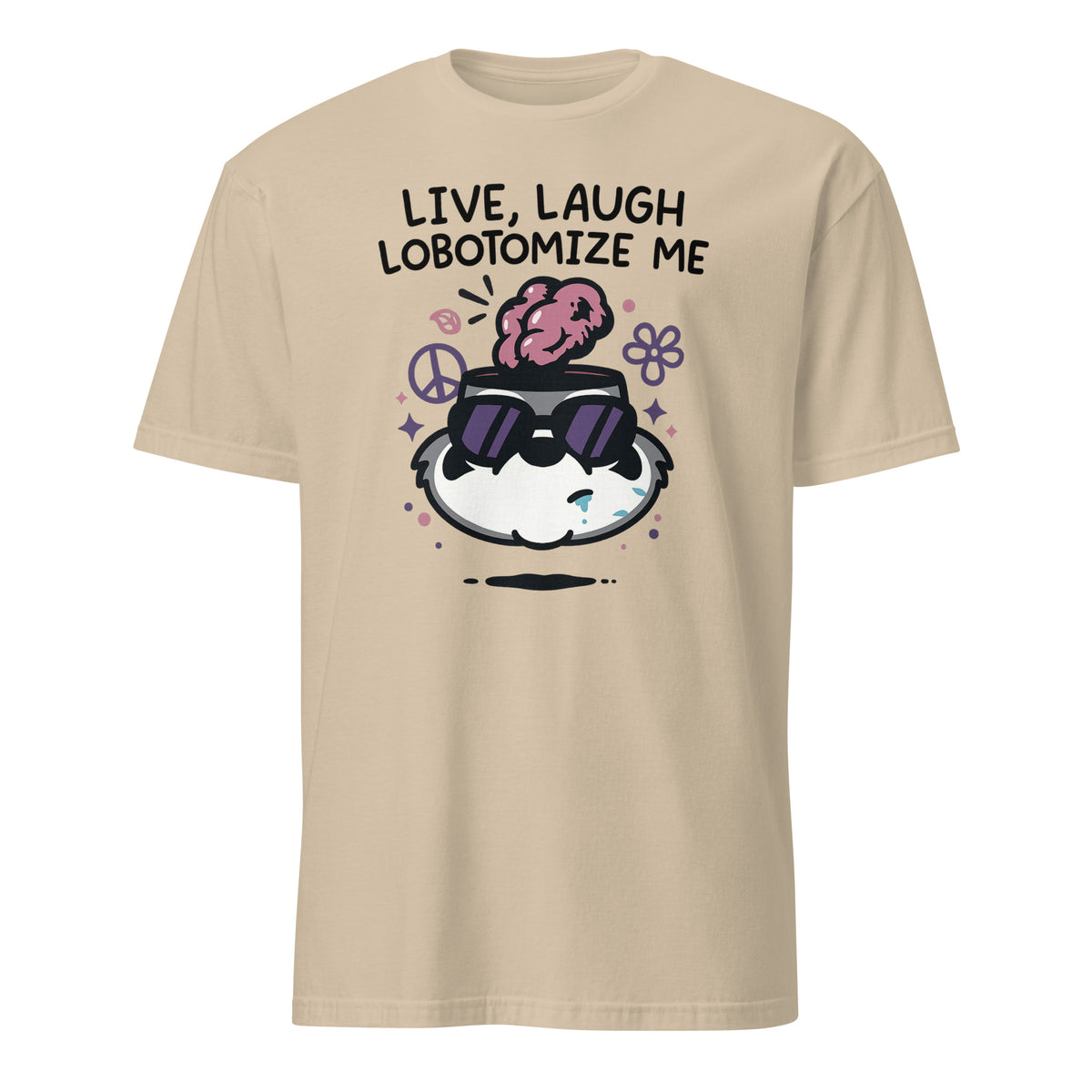 Cuccico Mandatoryfunday Live Laugh Lobotomy 2025 Shirt in Sand color, funny dark humor tee