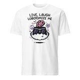Cuccico Mandatoryfunday Live Laugh Lobotomy 2025 Shirt in White, funny dark humor graphic tee