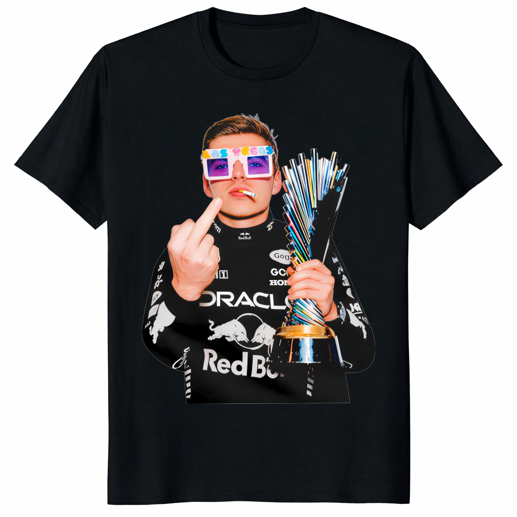 Funny Max Verstappen Middle Finger Meme T-Shirt by Cuccico – Las Vegas F1 Fan Tee