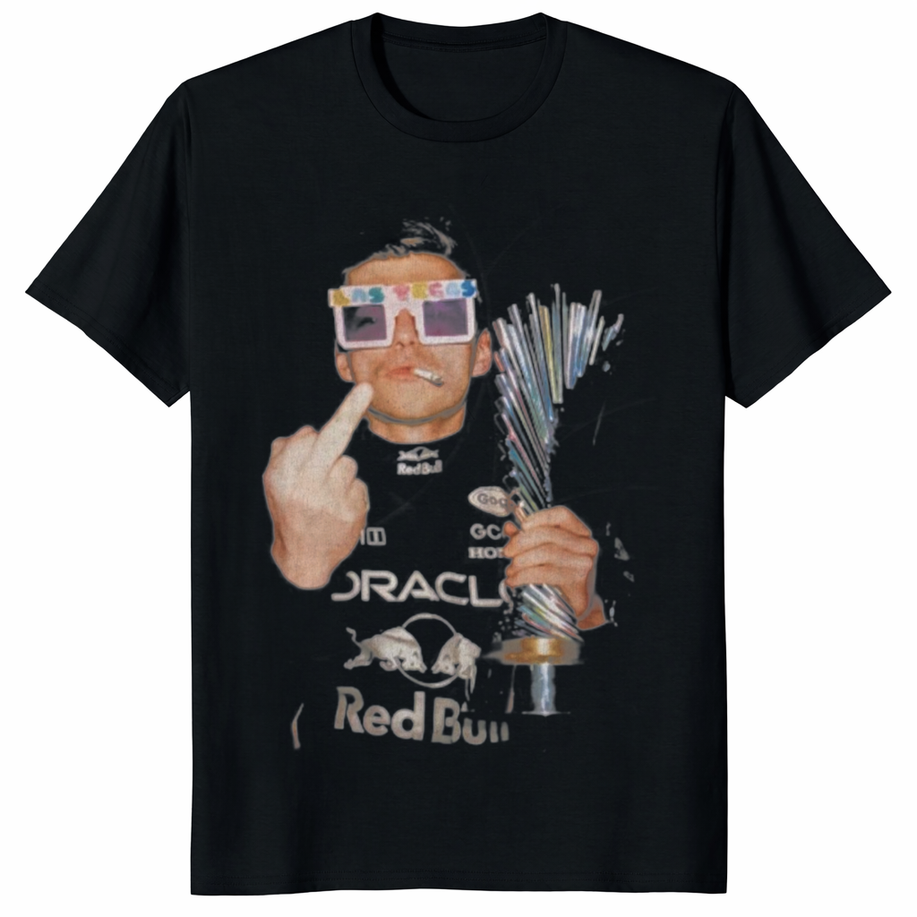 Funny Max Verstappen Middle Finger Meme T-Shirt by Cuccico – Las Vegas F1 Fan Tee