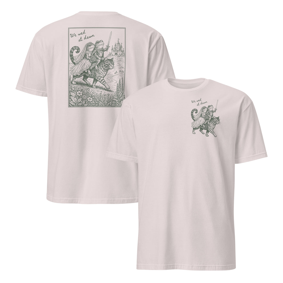 Frog engagement shirt in ice grey with medieval couple illustration