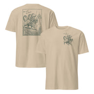 Medieval Frog Engagement Shirt in sand with whimsical engagement frog artwork