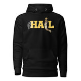 Close-up of Michigan basketball hoodie dunk graphic in maize and white