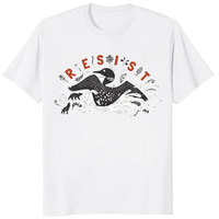 Minnesota Loon Resist T Shirt featuring black and white loon artwork with red text.