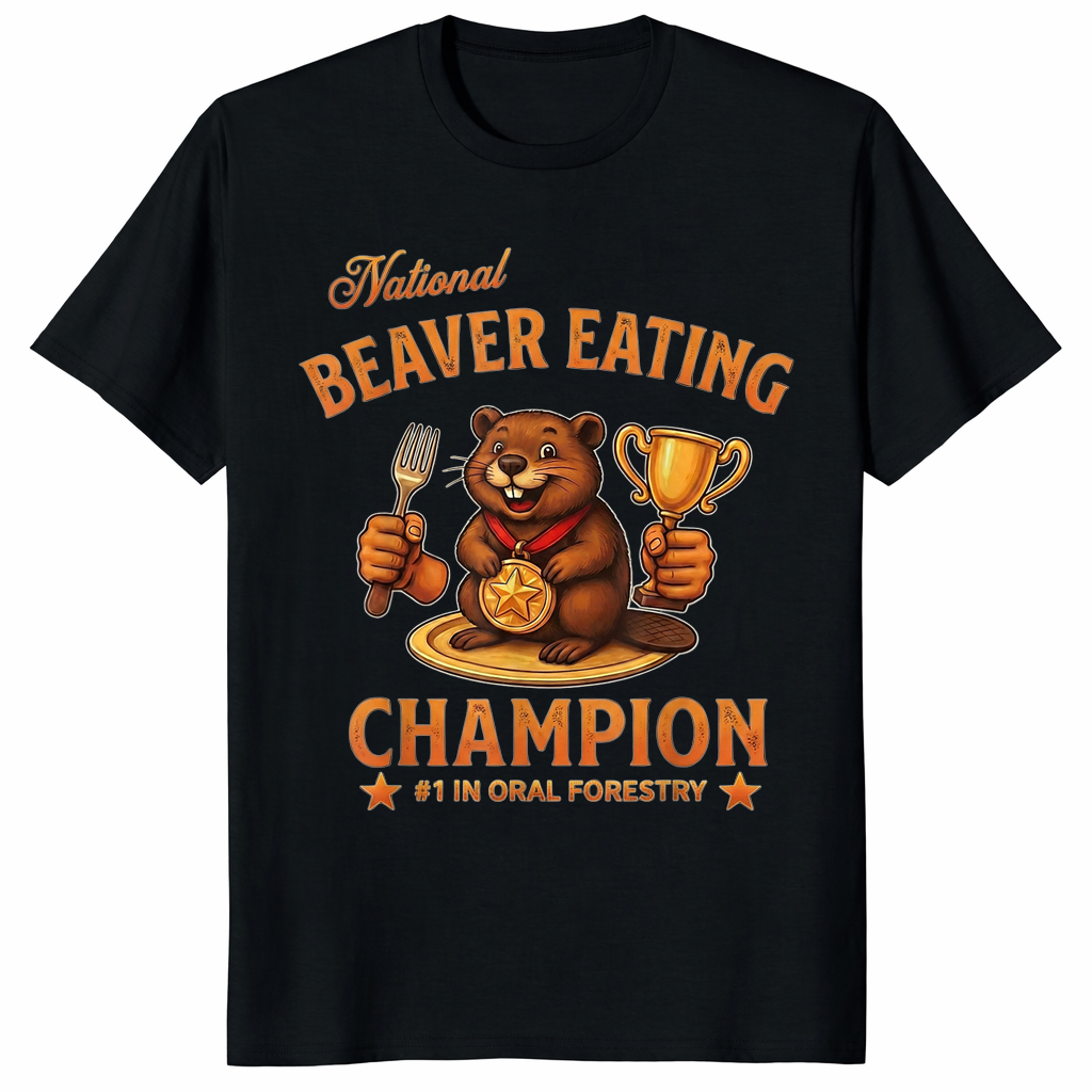 National Beaver Eating Champion T-Shirt | Funny Adult Humor Graphic | Cuccico