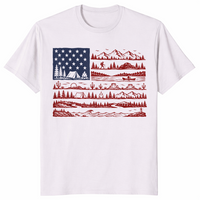 Ice Grey National Parks American Flag shirt with a mountain skyline built into the stripes