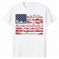White National Parks American Flag shirt with a mountain skyline built into the stripes
