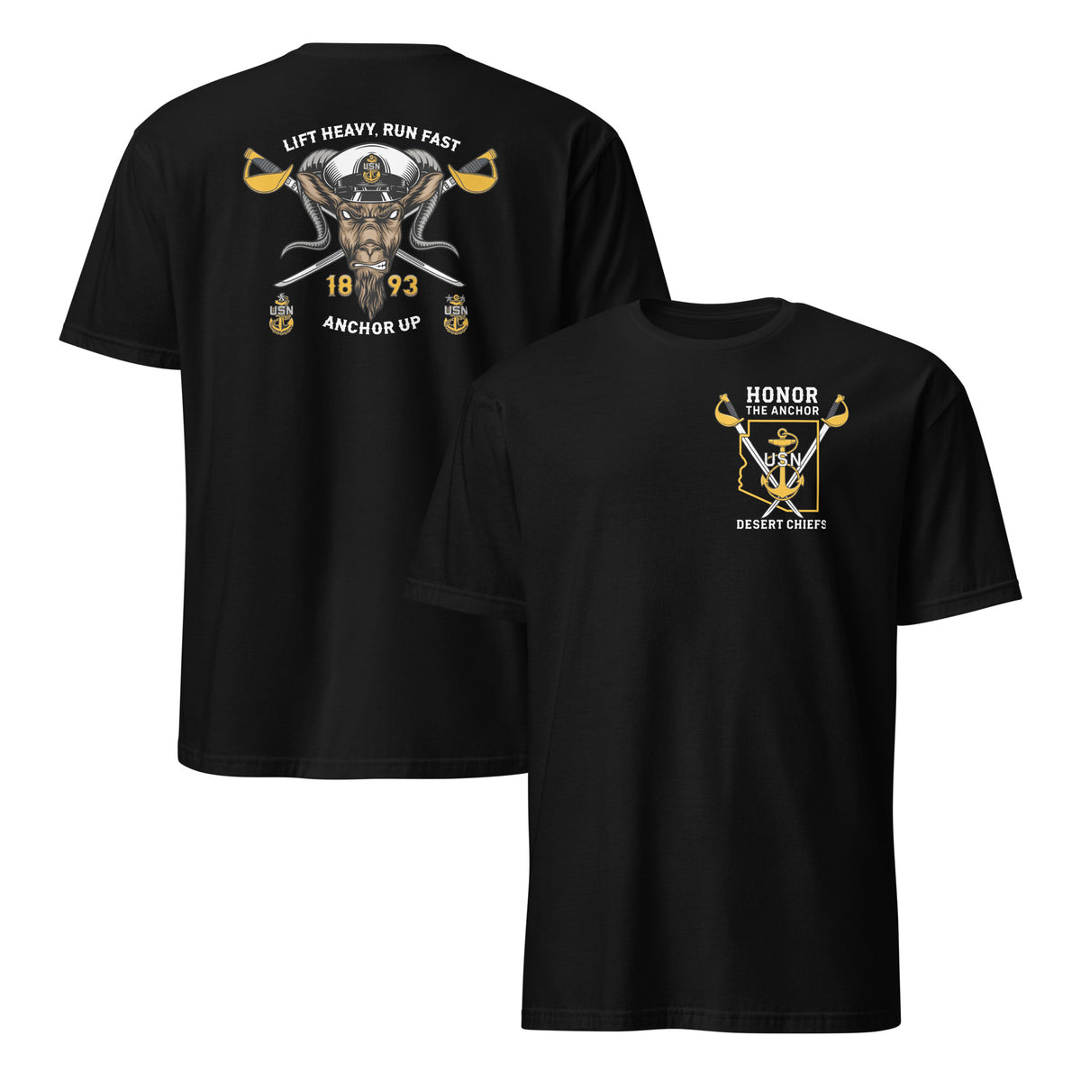 Navy Chief pride shirt in black, Honor the Anchor USN Desert Chiefs design