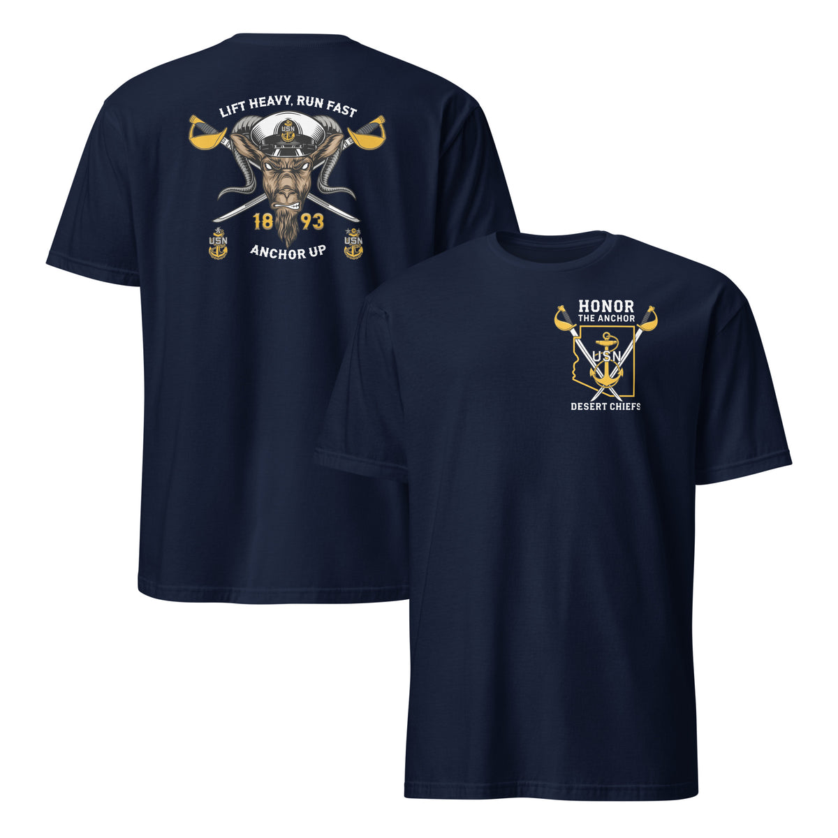Navy Chief pride shirt in navy, Honor the Anchor USN Desert Chiefs design