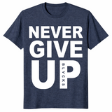 Never Give Up shirt in heather navy