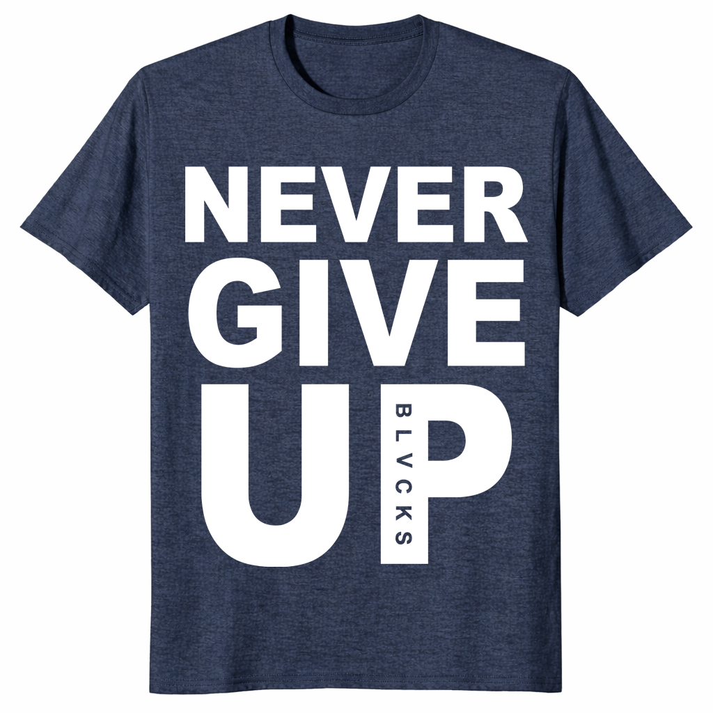 Never Give Up shirt in heather navy