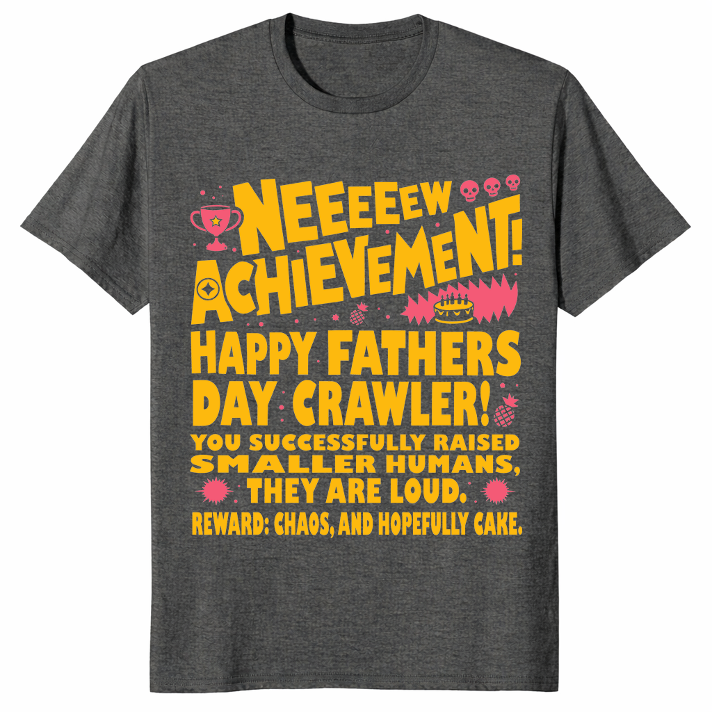 New achievement fathers day shirt in dark heather gaming dad tee
