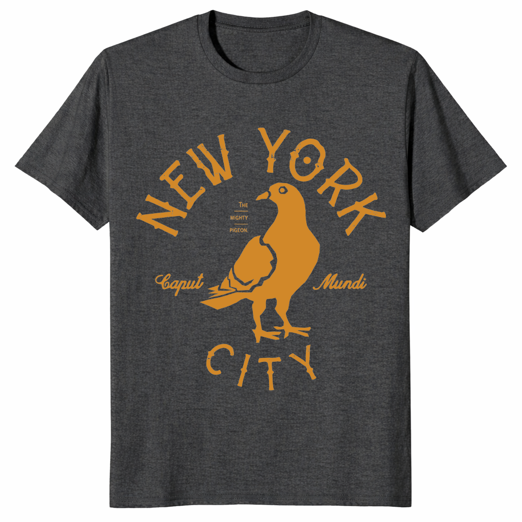 Dark heather grey New York City pigeon shirt graphic tee