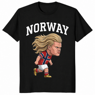 Black Norway Ro shirt with a Norwegian heritage slogan graphic for men and women