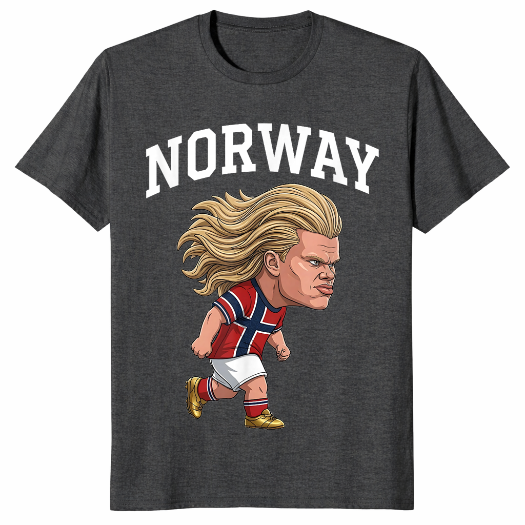 Dark Heather Grey Norway Ro shirt with a Norwegian heritage slogan graphic for men and women