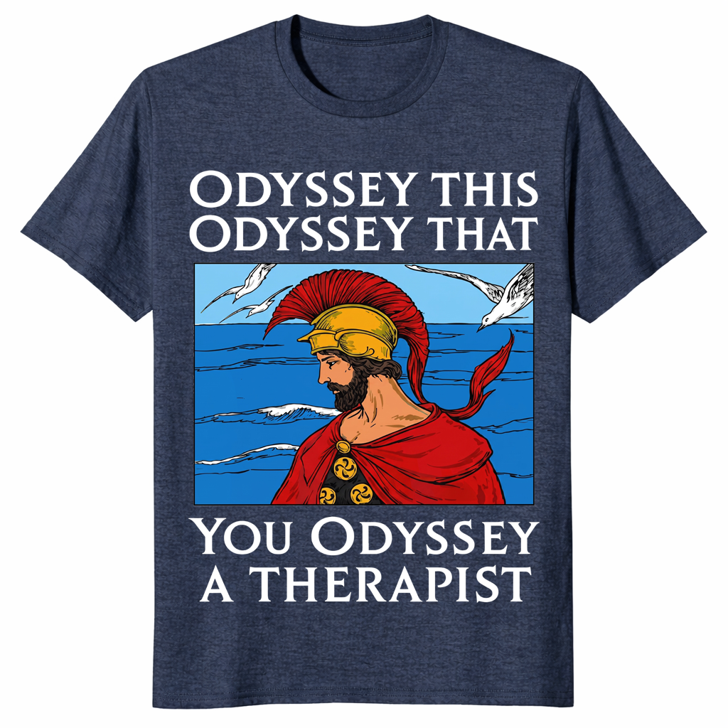 Odyssey meme shirt in heather navy unisex cotton tee