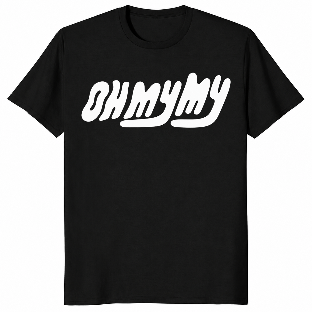 Oh My My t-shirt in black with retro wavy lettering