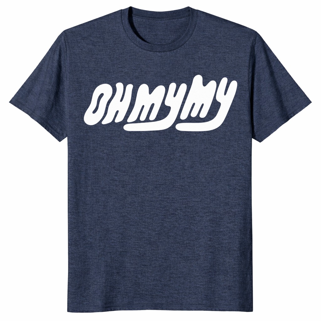 Oh My My t-shirt in heather navy with retro wavy lettering