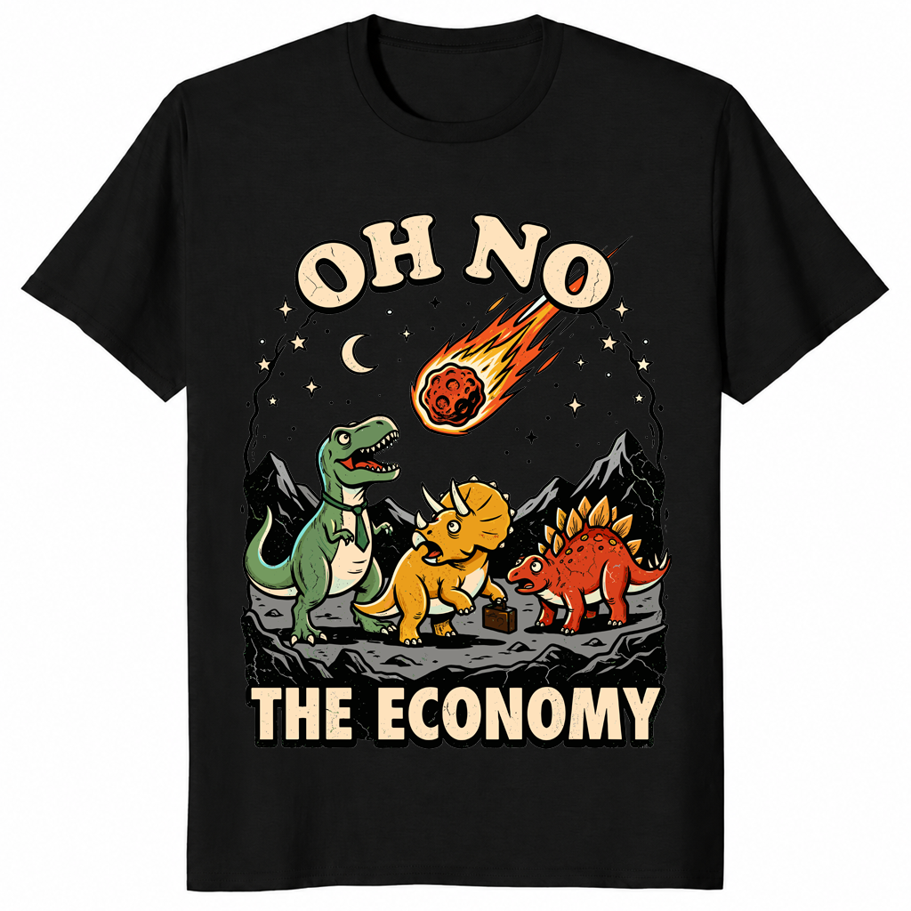 Oh No The Economy Dinosaur T Shirt: Funny Recession Humor Tee | Cuccico