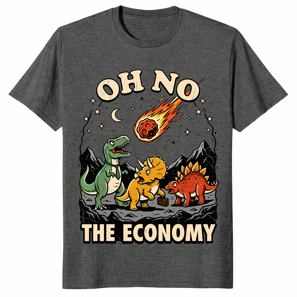 Oh No The Economy Dinosaur T Shirt: Funny Recession Humor Tee | Cuccico